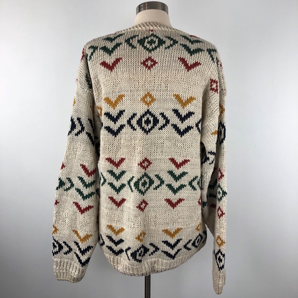 80s 90s Vintage Body Equip Beige Sweater aztec - Picture 2 of 7